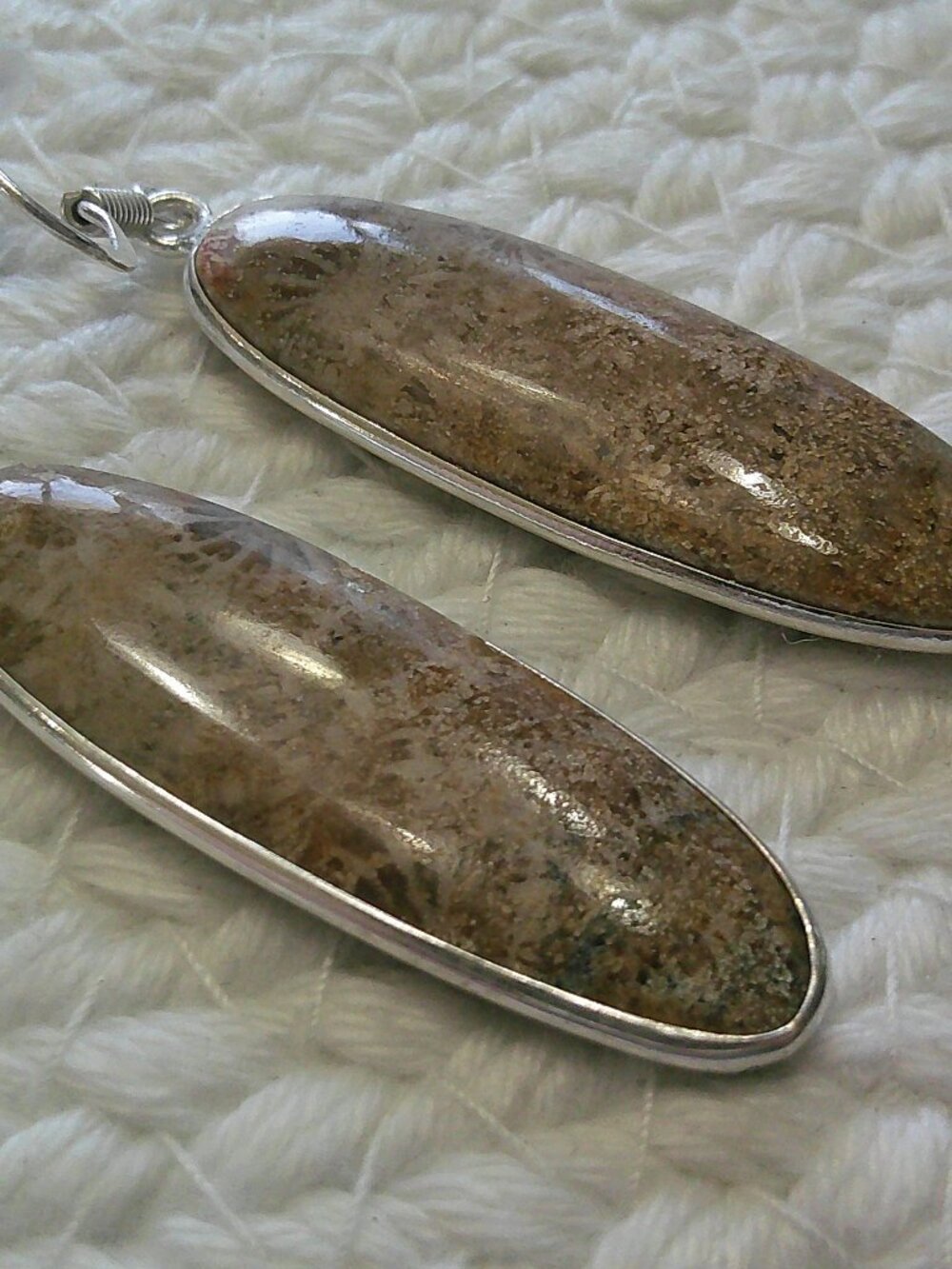 Natural FOSSIL CORAL Handmade Sterling 925 Dangle Earrings #767E